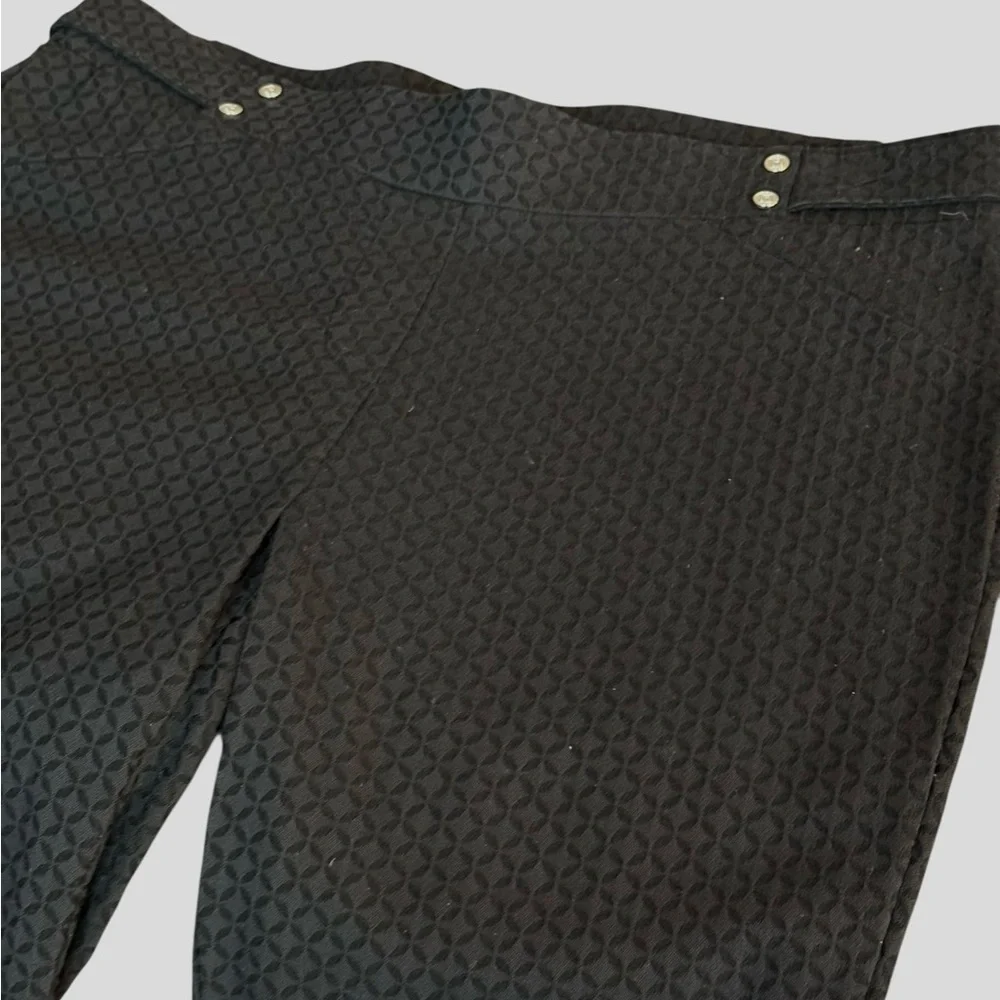 Rafaella black textured dress pants pull on style logo metal studs at waist 8